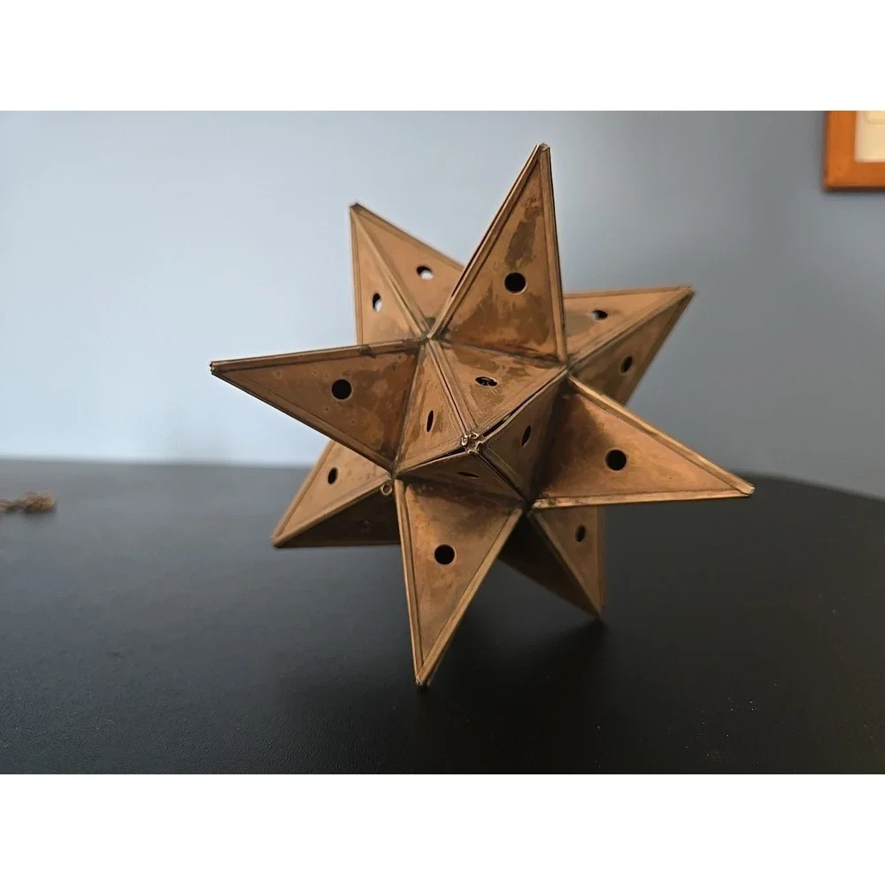 Vtg. Moravian Star Pierced Metal Votive Candle Pendant Hanging Light 6
